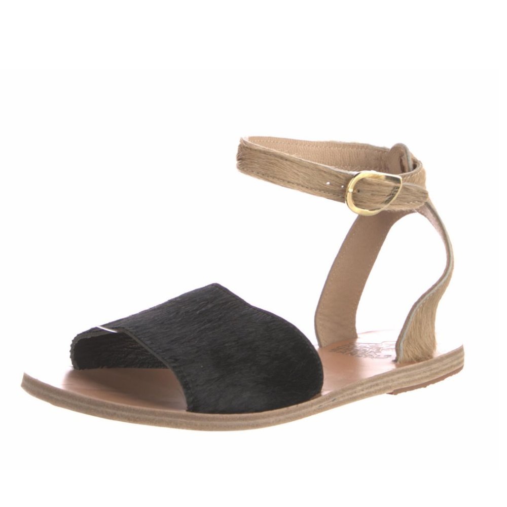 Ancient Greek Sandals - Thalpori Ponyhair Slingbacks in Black & Beige